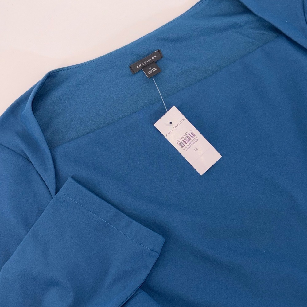 Ann Taylor Womens Teal Blue Square Neck Tie Back Sheath Dress Size 12 NWT